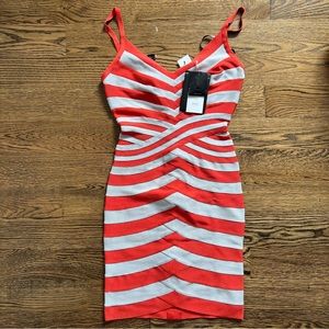 Herve Leger Striped Bodycon Mini Dress